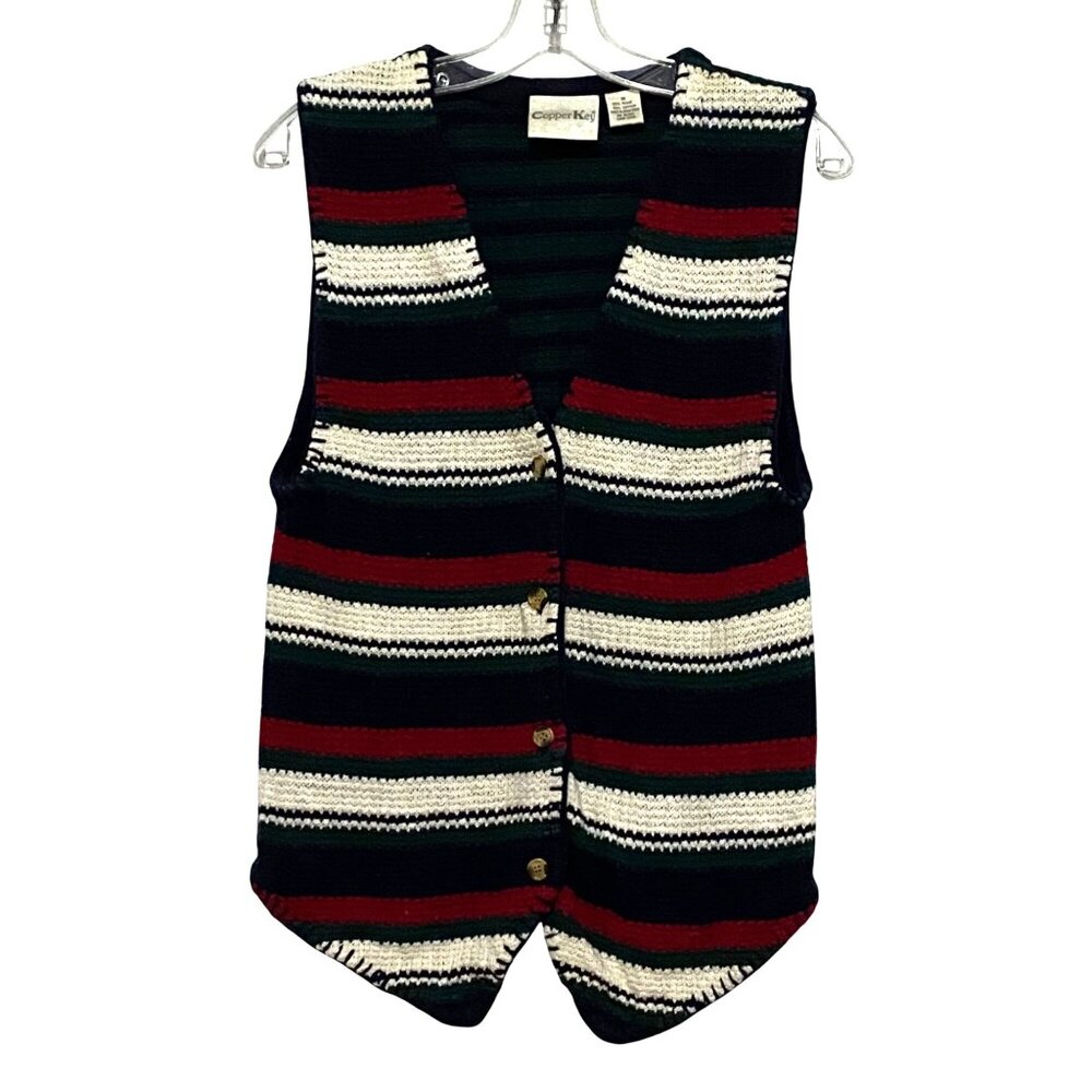 Vtg Womens Knit Button Front Vest M Y2K 90s Grandpacore Indie Striped Hipster